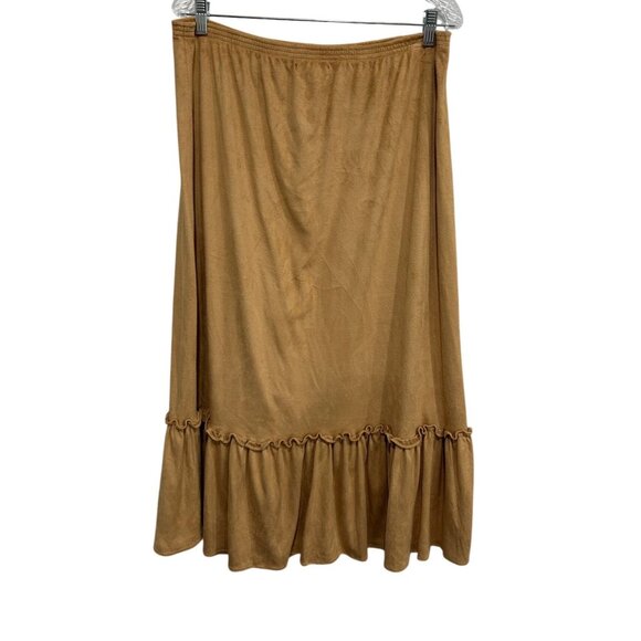 Pure Joy Tan Ruffled Hem Long Boho Western Skirt Size Large - Picture 2 of 9